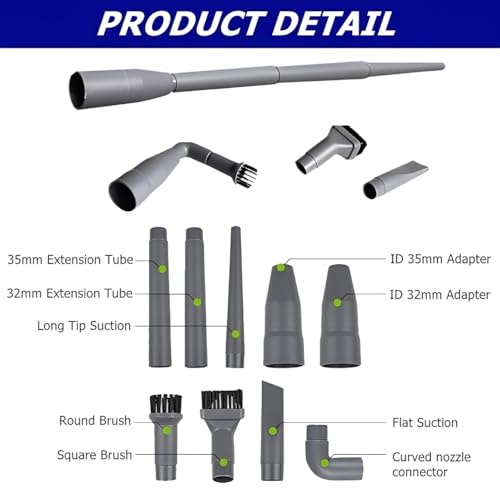 9 Pcs Micro Cleaning Nozzle Kit, 1-1/4\" and 1-3/8\" Detailed Cleaning Vacuum Attachment Compatible with Compact Wet Dry Shop Vacuum for Home/Office/Vehicle
