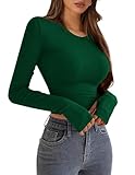 PRETTYGARDEN Women's Long Sleeve Crop Tops Y2K Spring Fall Fashion Clothes Basic Slim Fit Tee Shirts Blouse (Green,Medium)