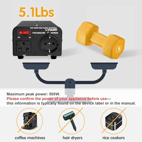 Cantonape 500W Spannungswandler, 230V bis 110V USA Spannungswandler Ringkern-Transformator 500VA Pro - In: 110V oder 220V / Out: 110V und 220V