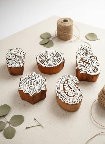 Image of RENIQ Wooden Printing Block for Fabric & DIY Craft | Handcrafted Indian Design Stamp for Textile, Pottery, Mehndi & Home Decor (Multicolor19)
