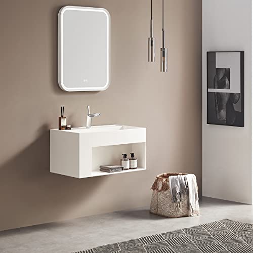 Serene Valley Bathroom Floating Vanity, 40" Wall-Mount Sink With Large Storage Space And Pop-Up Strainer, Solid Surface Material In Matte White, Svws609-40Wh #TOP3