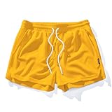 AIMPACT Mens Mesh Running Shorts 3 Inch Quick Dry Gym Athletic Workout Shorts for Men with Pockets（Yellow M）