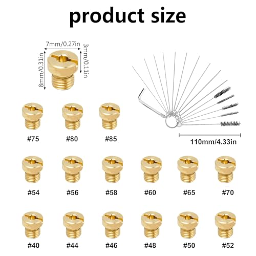15 Stück Vergaser Düsen Set, M4 Vergaser Hauptdüsen Set mit 15 Reinigungsnadeln, Anti Rost Vergaserdüsen Satz für Dellorto, Bing, GY6, Hercules Prima, Puch, Kreidler, Zündapp, PWK, Keihin PE, CVK