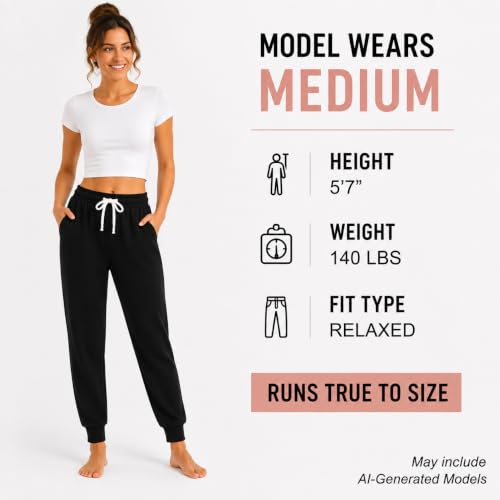 Image of Essential Elements Womens 3 Pack 100% Cotton Joggers Lounge PJ Sweatpants | Soft Breathable Everyday Knit With an Elastic Waist and Tapered Fit, Cozy for Sleep, Workouts and Casual Wear