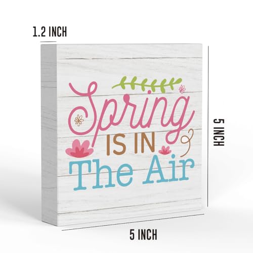 Spring Wood Block Plaque Spring Decor Flowers Desk Decor Rustic Decorative Wooden Box Sign Inspirational Floral Sign for Farmhouse Home Living Room Bathroom Cubicle Wall Shelf Tiered Tray Decoration