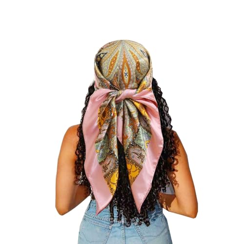 Hexchasty Large Head Satin Scarf Silky Hair Scarf 35" Head Wraps for Women