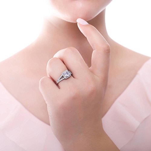 Berricle Sterling Silver Halo Wedding Engagement Rings Princess Cut Cubic Zirconia Cz Promise Split Shank Ring For Women, Rhodium Plated Size 6 #TOP5