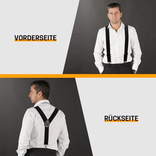 GNEGNI LIFE Bretelles pour Homme avec 3 Mousquetons Robustes - Ajustable sans Intervalles, Largeur 5 cm, Forme en Y Élastique, Taille Universelle (Noir) – vue 2