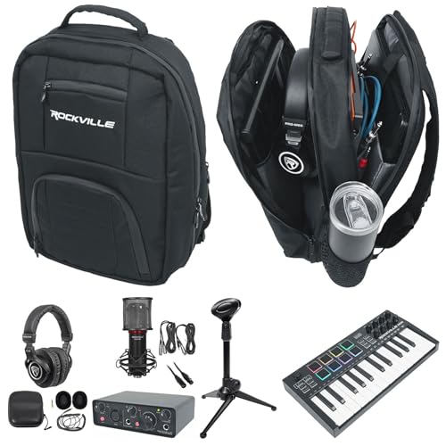 Rockville �o���h��:M25 �u���b�N 25�L�[ USB ���C�����X MIDI �R���g���[���[ �o���h�� R-TRACK �I�[�f�B�I�C���^�[�t�F�C�X+PRO-M50 �w�b�h�t�H��+DJBP24 �o�b�N�p�b�N+RDTS �X�^���h+RCXFM6P-B 