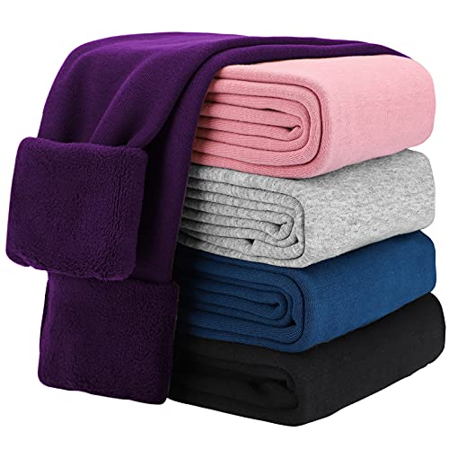 KEREDA Thermo Leggings Mädchen Thermoleggings Kinder Gefüttert Winter Warme Dicke Mit Fleece Thermohose Hosen 1er-Pack Dunkelviolett 140-146