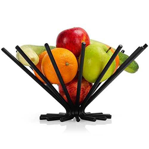 BELLE VOUS Porta Frutta da Tavolo Moderno Creativo Pieghevole - Centrotavola Moderno Design Cucina in Ferro Nero - Cestino Portafrutta Porta Pane da Tavola per Dispensa e Decorazione Tavola