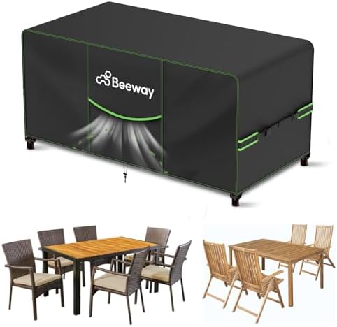 BEEWAY Gartenmöbel Abdeckung Wasserdicht V2.0 150x90x73cm, Schutzhülle Abdeckplane für Gartentische Terrassenmöbel Möbelsets - 420D Oxford Gewebe, Anti-UV, Winterfest