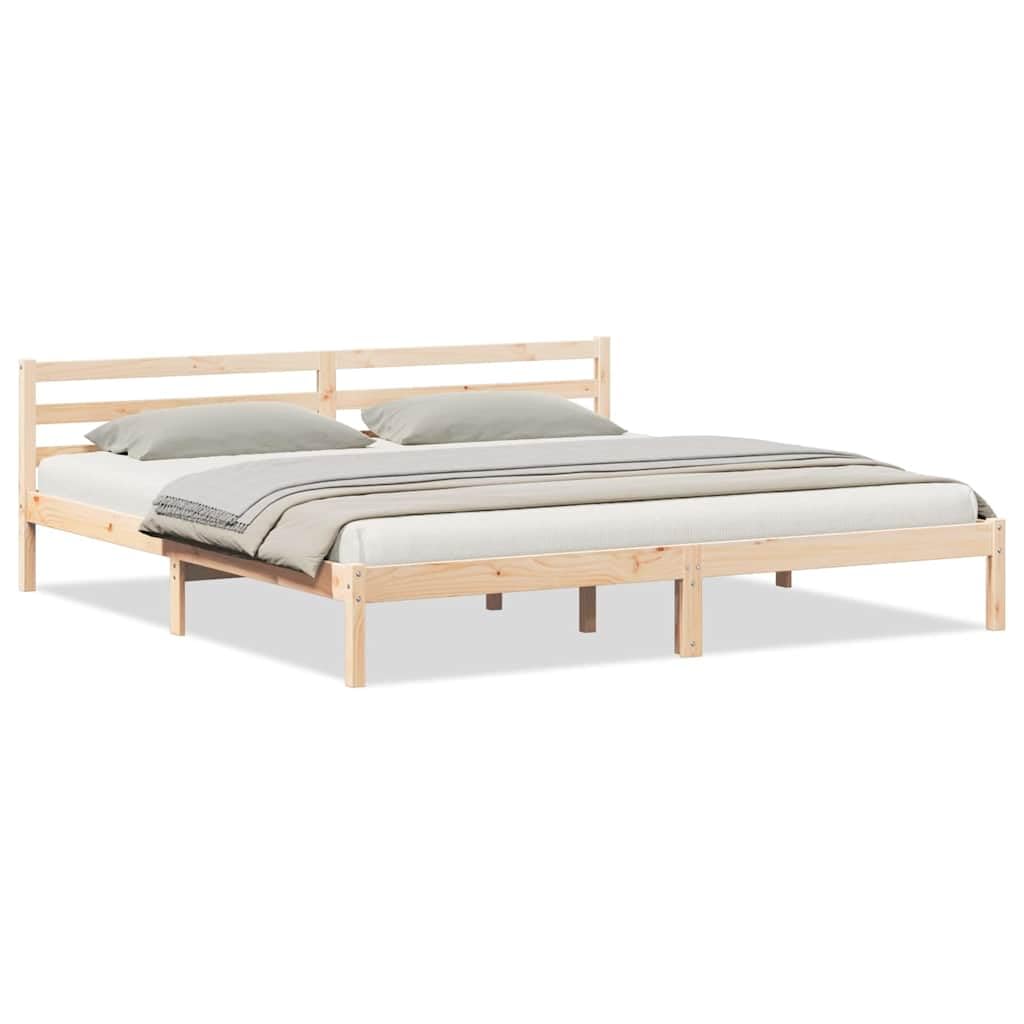 Marco de Cama Marrón 220 x 200 cm de Madera Maciza de Pino con Cabecero Premium, Diseño Moderno Minimalista y Ensamblaje Sencillo para Dormitorio Principal, Estructura
