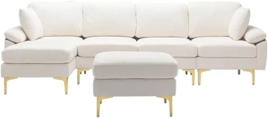 Distinctive Sofa with Golden Legs, Detachable Cushions, with A Movable Footstool, Suitable for Living Room