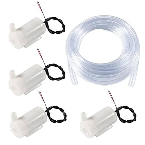 Diitao 4Pcs Dc 3-5V Micro Submersible Mini Water Pump With 2Pcs Clear Vinyl Tubing Flexible Pvc Tubing(1M) For Aquariums Fish Tank Pond Fountain Hydroponics Garden (4Pcs White Pump+4M Tube) #TOP16