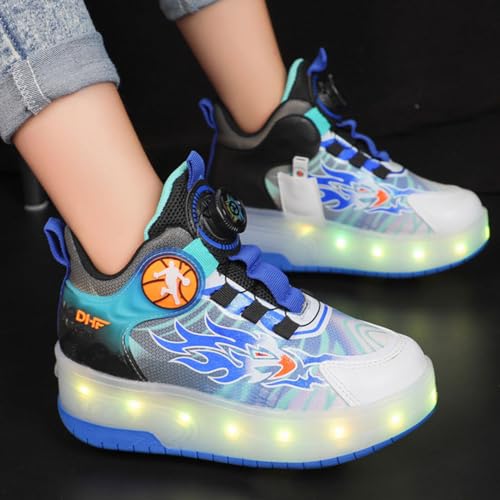 Roller Skate Shoes, Automatic Retrectable Technical Skateboarding Skates for Kids Shiny Sneakers Black Blue for Girls Boys Birthday Gift2