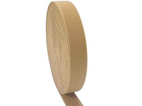 Khaki Knit Elastic Band 1 inch 10 Yards Double-Side Twill Woven Elastic Heavy Stretch Straps Elastic Spool Band for Sewing Clothing Pants Waistband Wigs Skirts Craft DIY Projects
