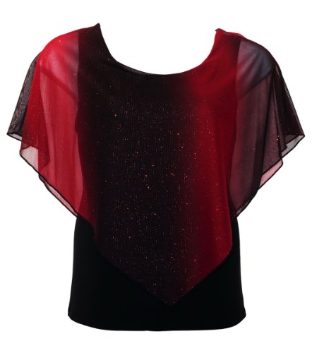 eVogues Plus Size Glitter Layered Look Poncho Top Red - 3X