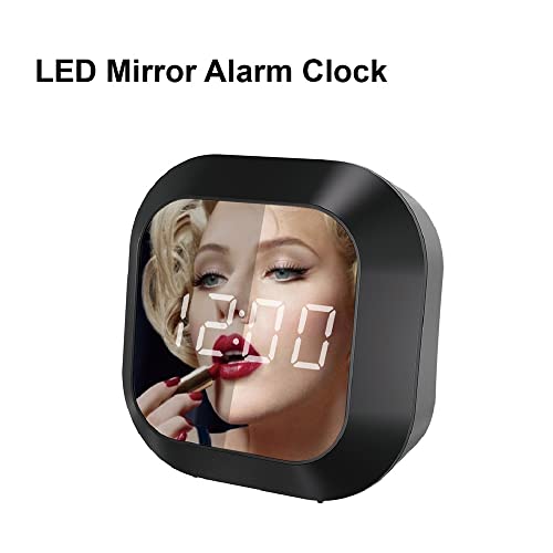 Espejo despertador digital LED de hogar con alarma electrónica y termómetro 6
