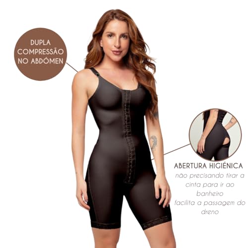 Cinta Inteira de Alça Modeladora Pós Cirúrgica Abdominoplastia Lipoaspiração (Preto, G)
