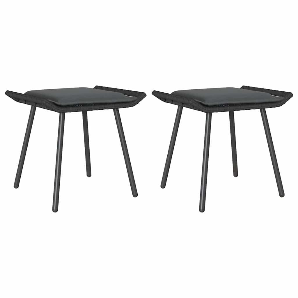 vidaXL Sillas de jardín 2 pcs Negras de polirratán, Resistentes a UV, con Asientos cómodos y texturizados. Diseño Moderno para taburetes Simples de Metal, Ideales para tu terraza.
