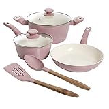 Gibson Home Plaza Café Forged Aluminum Healthy Ceramic Cookware, 7-Piece Set, Lavender Rose