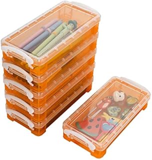 BSTKEY 6 Packs Plastic Stackable Pencil Box Pen Holder- Multifunctional Clear Storage Box Holder Plastic Stationery Case Office Home Container Organizer, Orange
