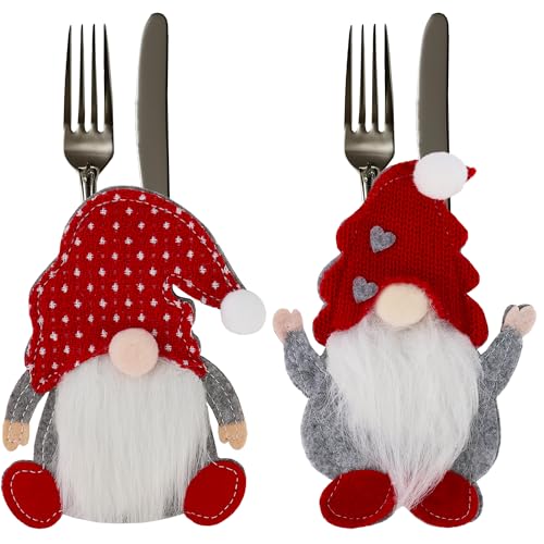Azude Bolsillos de cubiertos de Navidad, soporte para vajilla de Papá Noel, bolsillos rojos reutilizables para suministros de fiesta, decoración de mesa de vacaciones, paquete de 2