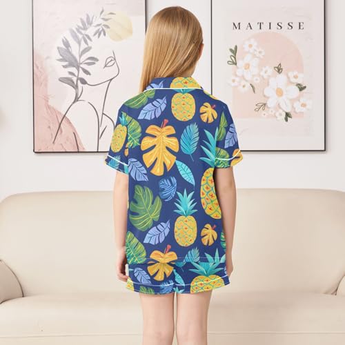 ALAZA Tropical Leaf Pineapple Fruit Pajamas Satin Pajama Set Short Sleeve Button Down Sleepwear4