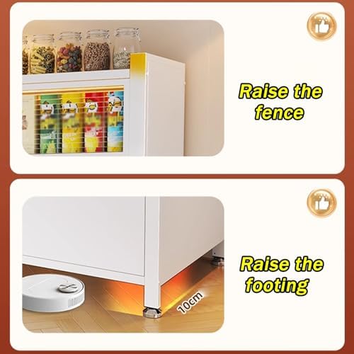 White Kitchen Storage Sideboard, Tall Bakers Rack with Stone Countertop & Adjustable Shelves, Standing Pantry Cabinet for Coffee Bar, 39x62in Space-Saving Design