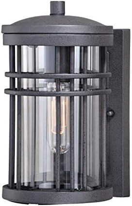 VAXCEL Wrightwood 10.75 in. H 1-Light Vintage Black Dusk to Dawn Sensor Outdoor Wall Sconce, Durable Steel, Clear Glass Shade, LED Compatible for Exterior Porch Patio Front Door or Garage