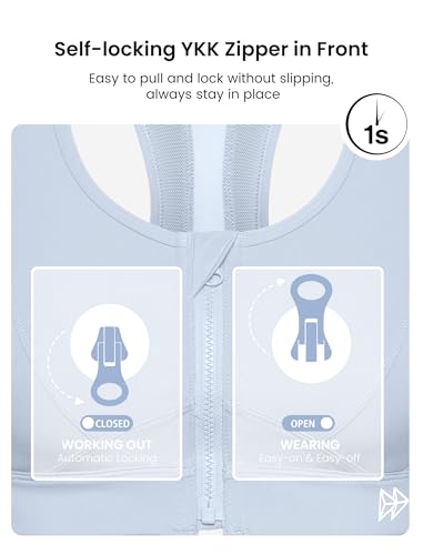 Best Sports Bras for Small Chests: My Ultimate Guide for Comfort & Support in 2026 2 Yvette Zip Front Closure Sports Bras for Women High Impact Supportive Workout Running Bra Plus Size for Large Bust,Light Blue,L
