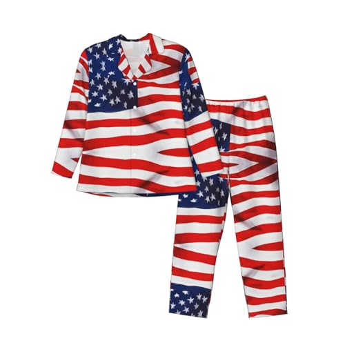 (Flag Patriotic) Printed Men's Long-Sleeved Pajama Set -