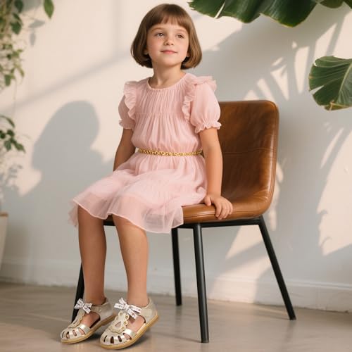 Hehainom Toddler Girls Sandals Closed Toe Bow Flower Girl Summer Shoes Little Kids Flats Sandals2