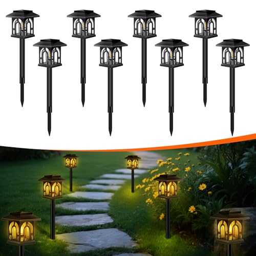 Lot de 8 Lampes Solaire Exterieur Jardin, IP65 Étanche, Lumière Solaire Automatique Rechargeable, Decoration Jardin pour Exterieur Balcon, Terrasse, Pot à...