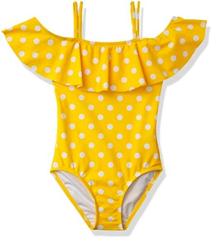 Kanu Surf Girls' Peggy UPF 50+ Beach Sport Off Shoulder One Piece Swimsuit, Dots Yellow, 6
