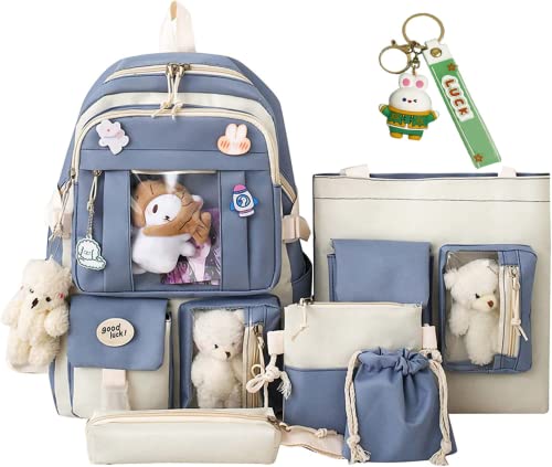 AIDISEN Kawaii Backpack 5pcs Set 17in Aesthetic sports bag with Cute Backpack, Shoulder Bag, Pencil Box, Tote Bag, Small Bag (Blue backpack) by AIDISEN - Used condition - US$24.84