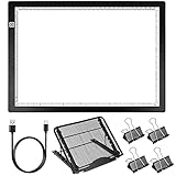 Light Pad Kit, Upgraded Version HIRALIY A4 LED Light Box for Tracing Durable Aluminium Frame Touch Dimmer Diamond Painting Light Board with Metal Stand 4 Fasten Clips for Weeding Vinyl,Tracing,Drawing