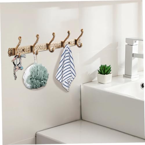 Perchero vintage de pared marrón con 5 ganchos de aluminio para colgar ropa 6