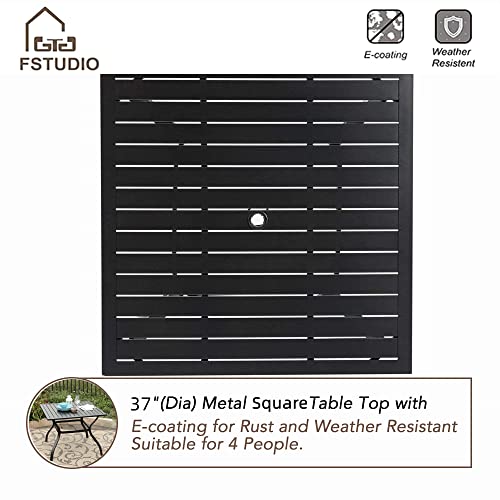 Phi Villa 37" Metal Steel Slat Patio Dining Table Square Backyard Bistro Table Outdoor Furniture Garden Table, 1.57” Umbrella Hole, Black #TOP3