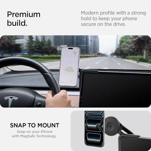 Image of Spigen TapLock Adhesive-Free MagSafe Tesla Phone Mount for Tesla Model Y | For Model Y /3 /S /X /Juniper - For iPhones with MagSafe & Galaxy phones with MagSafe cases & Pixel phones with Pixelsnap