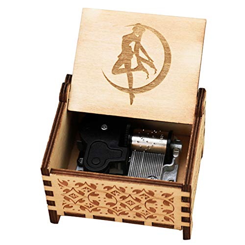 Youtang Music box 18 Note Windup Clockwork Mechanism Engraved Wood Music Box for Kids Play Moonlight Densetsu Brown