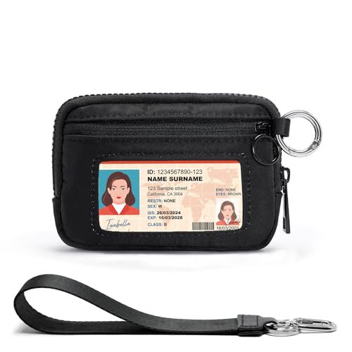 YDF The Iris Wallet for Women Mini Zip Card Case with Clear ID Window Zipper Coin Purse Lightweight Portable Keychain Wallet