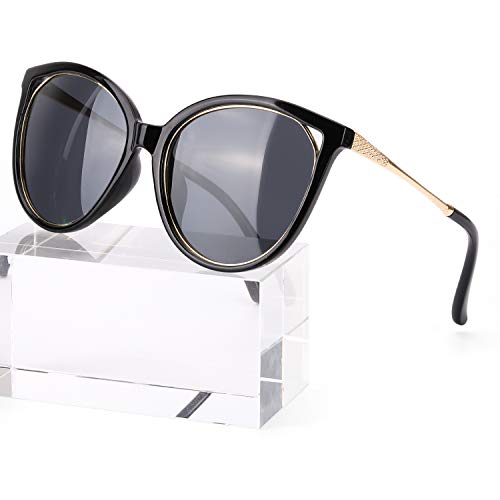 Myiaur Cat Eye Sunglasses, Polarized Mirrored Sunglasses For Women, Retro Fashion Cat Eye Sunglasses (Black frame/Gray polarized lens)