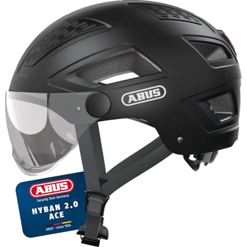 ABUS Casque de ville Hyban 2.0 ACE - Casque de vélo avec visière, lumière et coque dure ABS - pour femmes et hommes