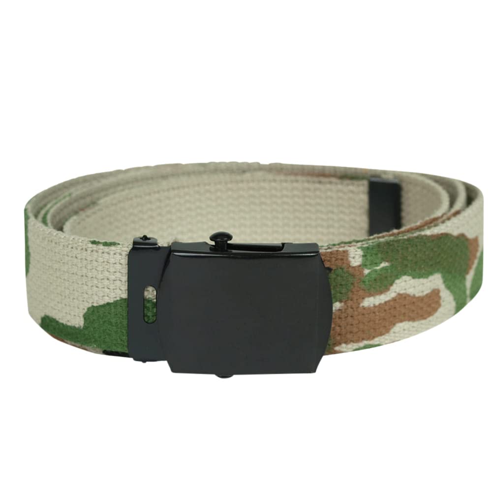 Woodland Camo US Army Style Webbing Camouflage Trouser Belt - 130cm with Buckle