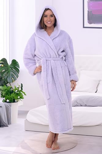 Image of Alexander Del Rossa Womens Fluffy, Fuzzy Robe for Women,Women's Long Hooded Robes, Plus Size