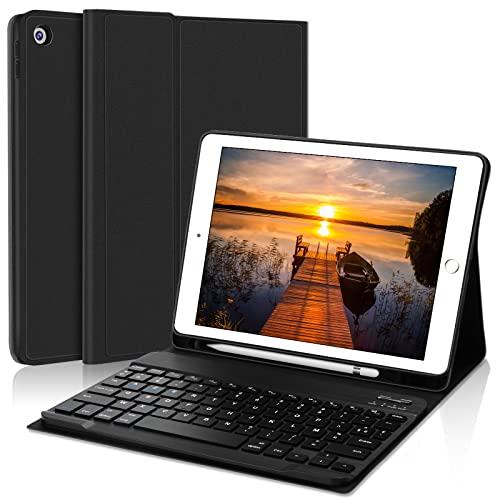 SENGBIRCH Étui Clavier Bluetooth pour iPad 2018 (6e Génération), iPad 2017 (5e Génération), iPad Air 2/1, iPad Pro 9.7, Clavier AZERTY avec Housse de Protection, Noir