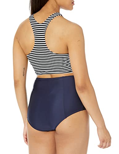 Mansy Women's 2PCS Stripe Padded Push Up High Waisted Bikini Swimsuit Swimwear, Black M