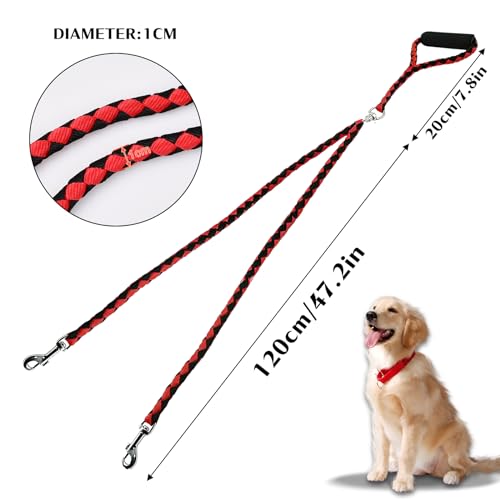 Tibapla Doppelleine für 2 Hunde, Verhedderungsfreie Hundeleine Verstärkung Doppelleine Hundeleine, mit Gepolsterten Griffen für Hunde Klein Mittlere und Große Lauftraining, 10mm*140cm (Black)